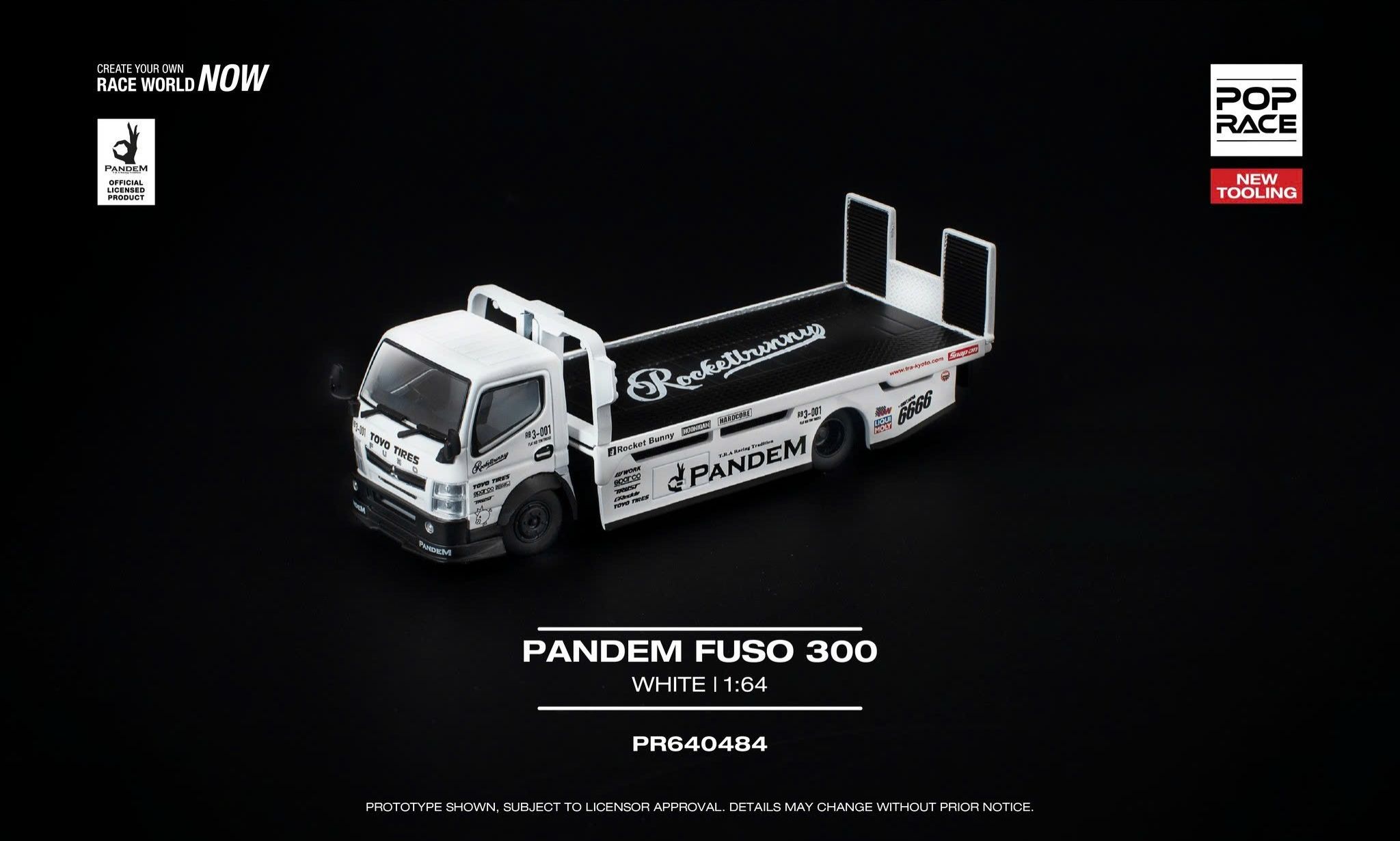 Pop Race PR640484 PANDEM HINO 300 FLATBED TRANSPORTER WHITE NEW TOOLING – ảnh chi tiết 2