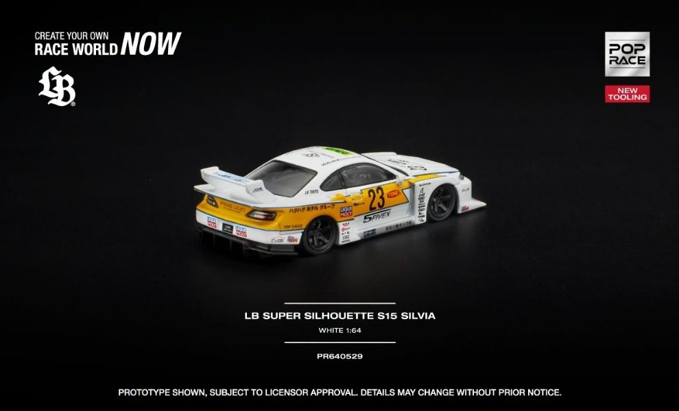 Pop Race PR640529 LB Super Silhouette S15 Silvia White nhìn từ phía sau, tỉ lệ 1:64